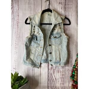 36 Point 5 Girls Sleeveless Jean Jacket Vest Sz M